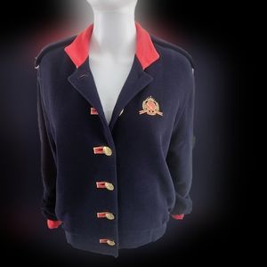 St. John military style embroidered sweatshirt bomber jacket Size M